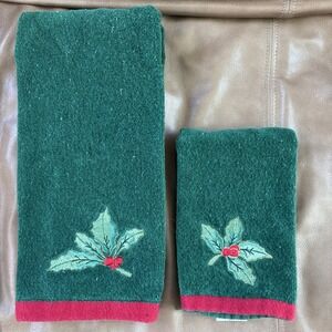 Christmas‎ Bath Fingertip Towel + Tea Towel Set Green Holly Berry  Walmart